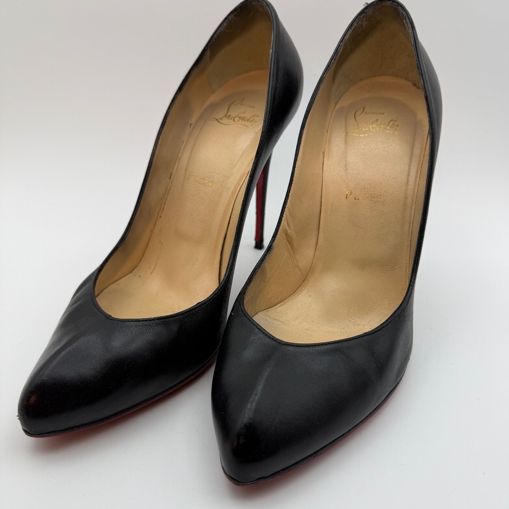 CHRISTIAN LOUBOUTIN CREASED TOE 10MM STILETTO PUMPS SIZE 41 BLACK KID